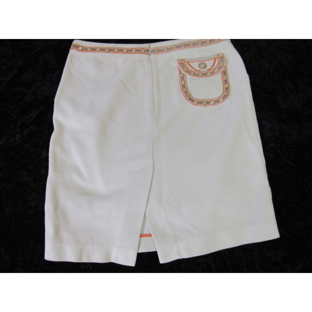 TORY BURCH Neutral Beige Woven Professional Beaded Stitched Pocket Skirt‎ Sz 10